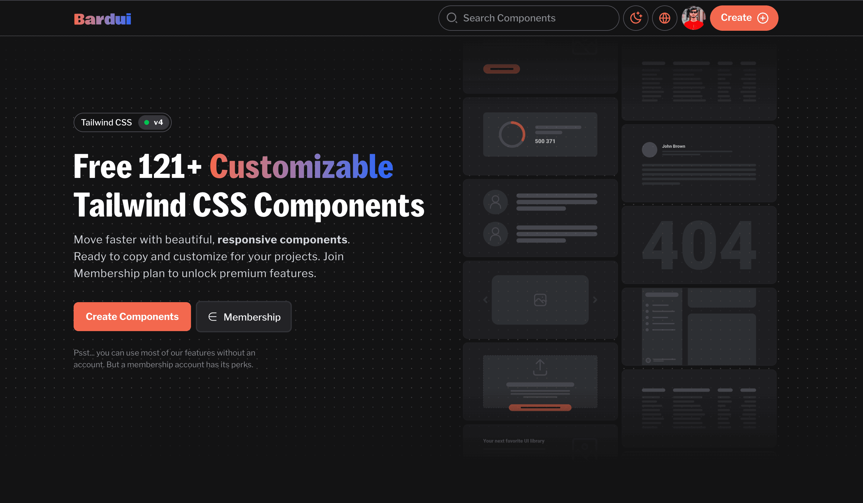 BardUI is the largest Tailwind CSS community screenshot 1
